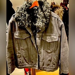 Alexander Wang black boyfriend denim and shearling denim jacket